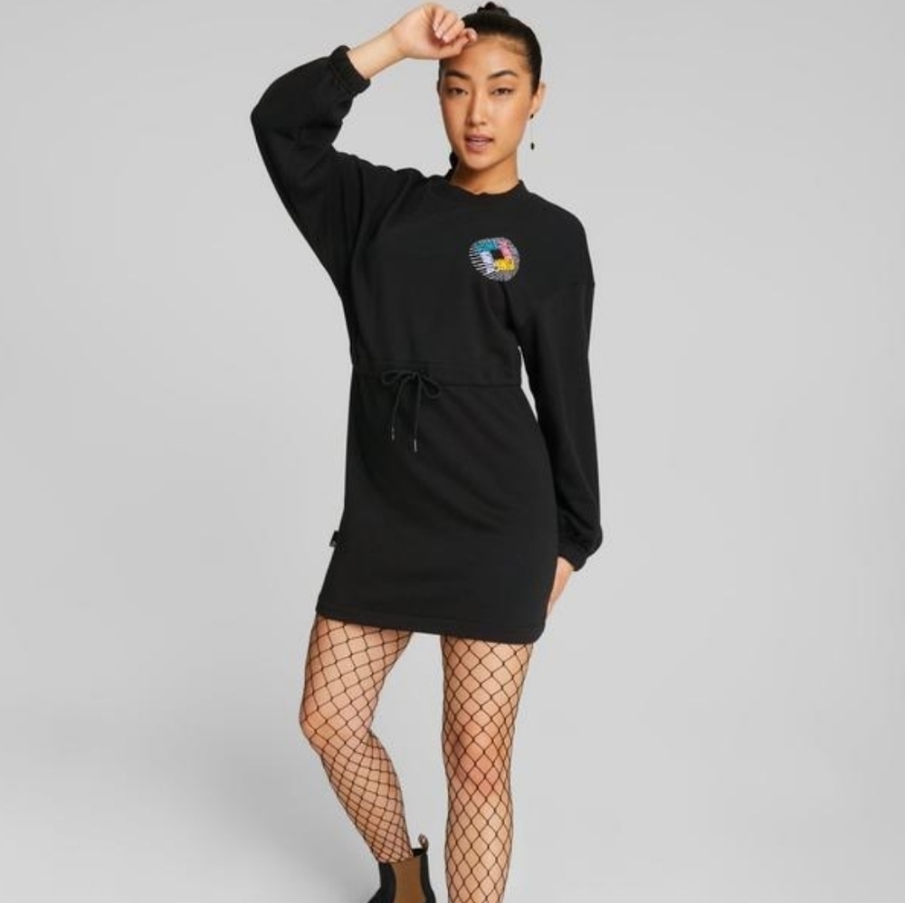 Puma Long Sleeve Dress Sportswear Dress Drawstring Waist Dress Size XL Dress